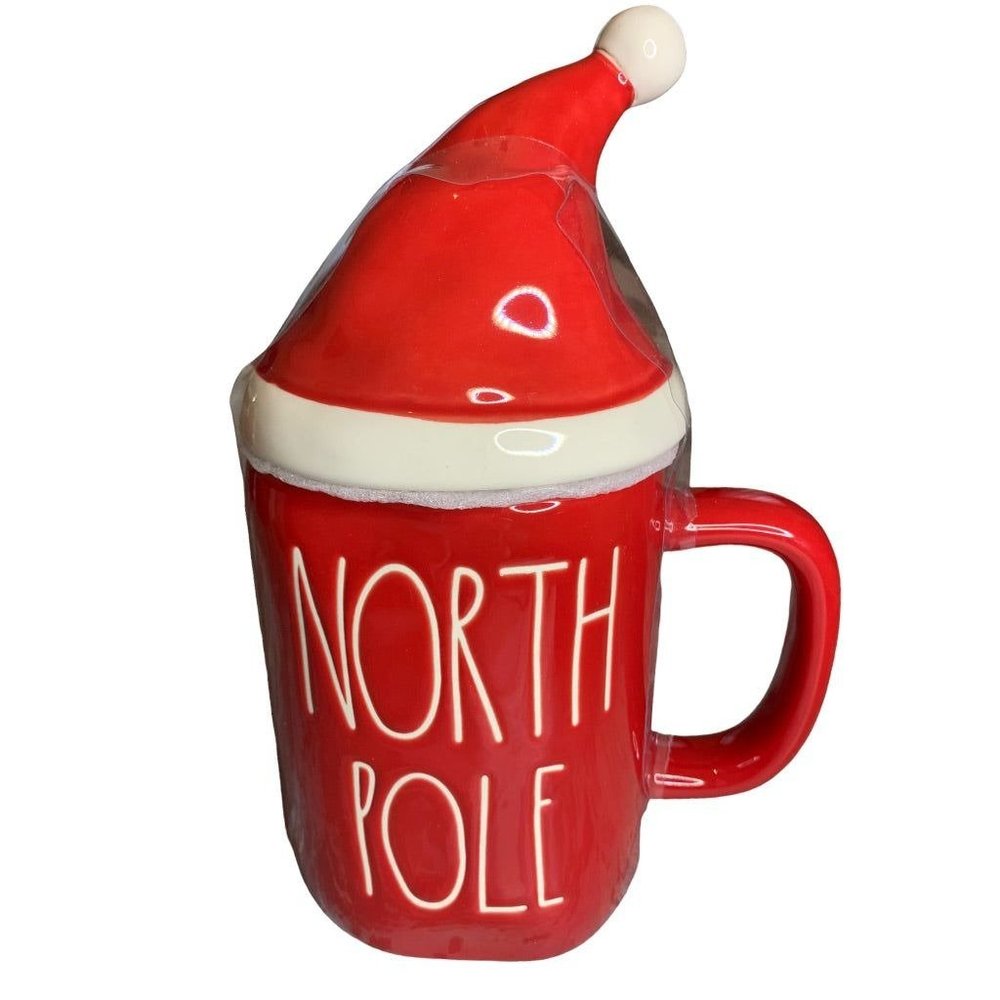 Rae Dunn Holiday 16 oz "North Pole" Red Topper Mug 213 by Magenta